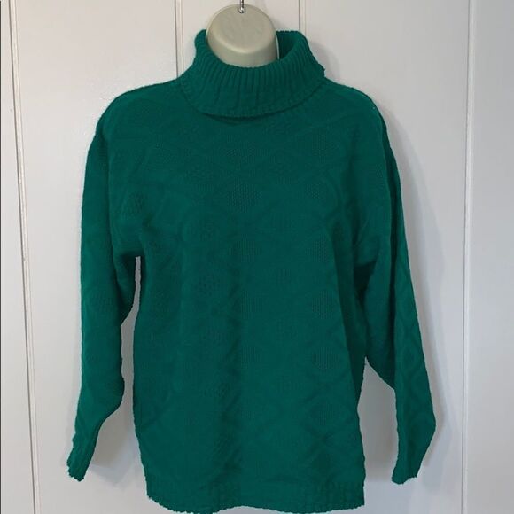 Vtg 70s Kelly green turtleneck sweater ☘️ - Picture 1 of 8